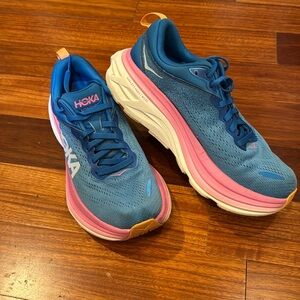 Hoka Blue and Pink Athletic Shoes with Cushioned Sole Bondi 8. Size 6.5